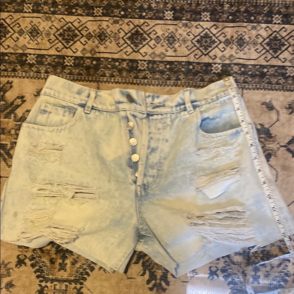 Distressed Light Blue Denim Shorts